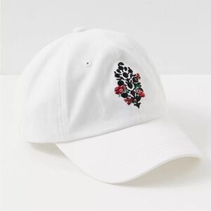 Free People Blooming Beauty Baseball Cap in Ivory One Size Embroidered NWT